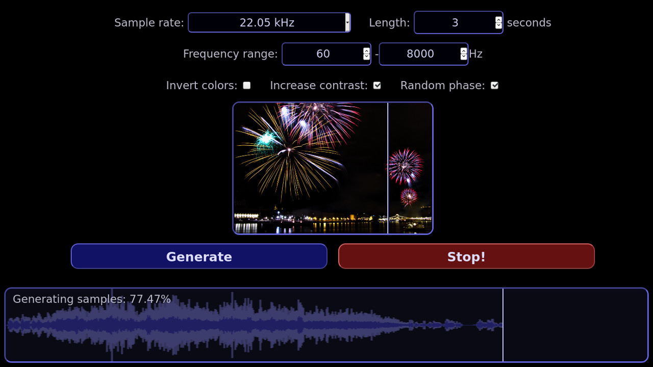 Screenshot of the Image to WAV app